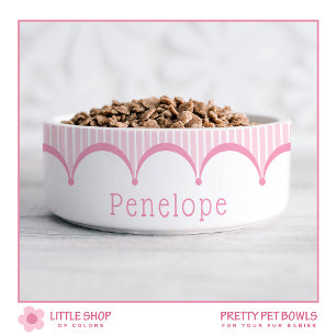 Tigela Listras Rosa Borda Entalada Personalizável Pet