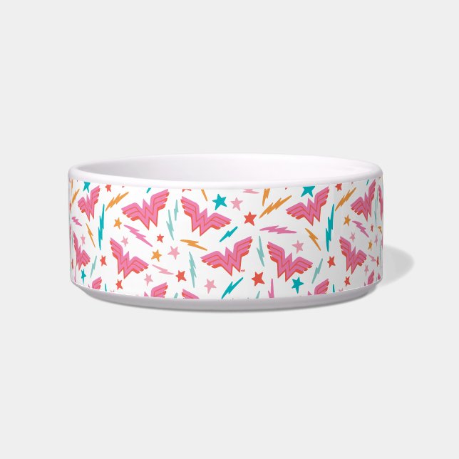 Tigela Logotipo Rosa da Mulher-Maravilha e Padrão de Relâ (Frente)