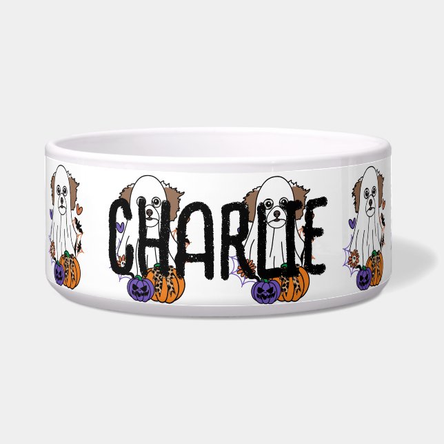 Tigela Maltipoo Halloween Ghost Dog (Frente)