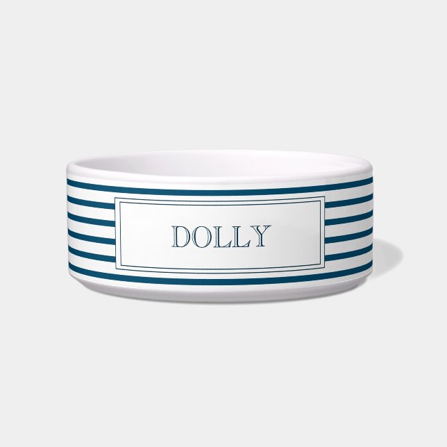 Tigela Marinho Blue Stripe | Pet Bowl Personalizado (Frente)