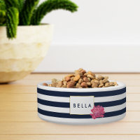 Marinho Stripe e Pink Peony - Pet Bowl Personaliza