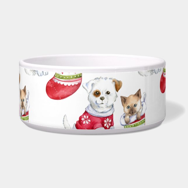Tigela Meias de Cachorro e Gato de Natal (Esquerda)