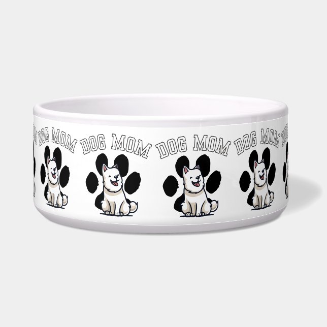 Tigela Men's Ceramic/Stainless Steel Bowl - "DOG MOM" Pat (Frente)