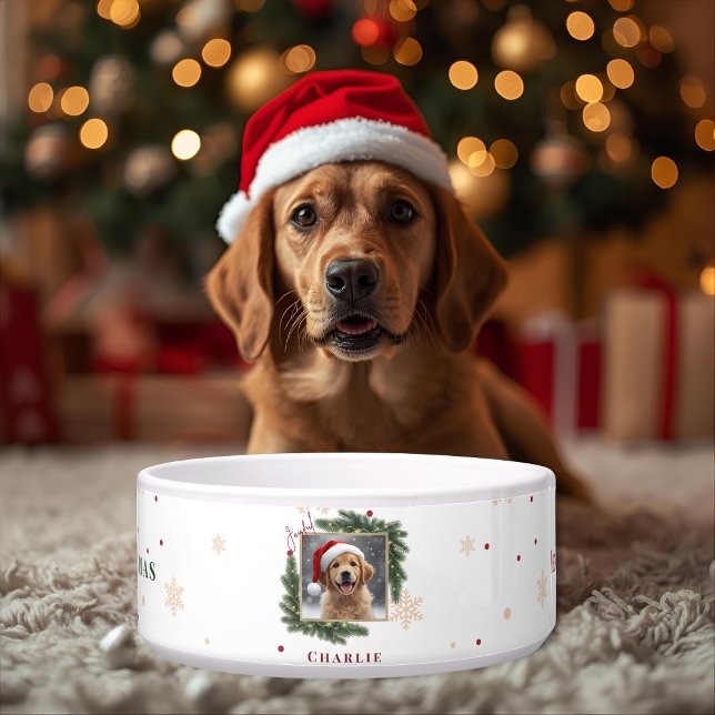 Tigela Modern Christmas Pet Bowl – Personalized Photo (Criador carregado)