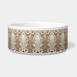 Tigela Modern White Flowers Pearls Ceramic Pet Bowl