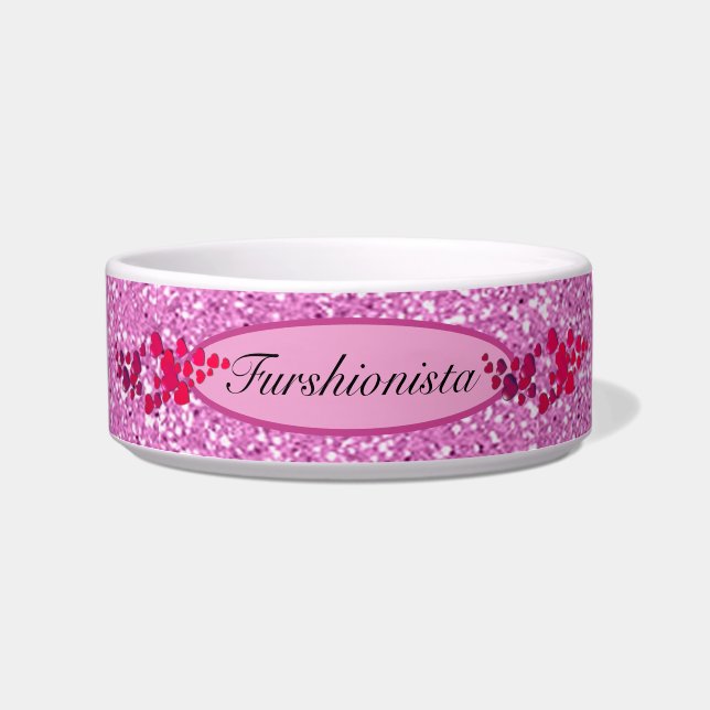 Tigela Modista Rosa Brilho Falso Pet (Frente)