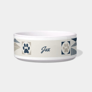 Tigela Monograma Geométrico Blue/Tan Pet Bowl com patas