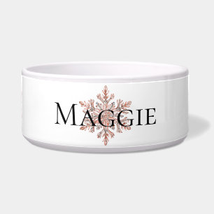 Tigela Natal do Floco de Neve rosa Dourado