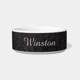 Tigela Nome de Estimação Personalizado Preto Botânico Blu