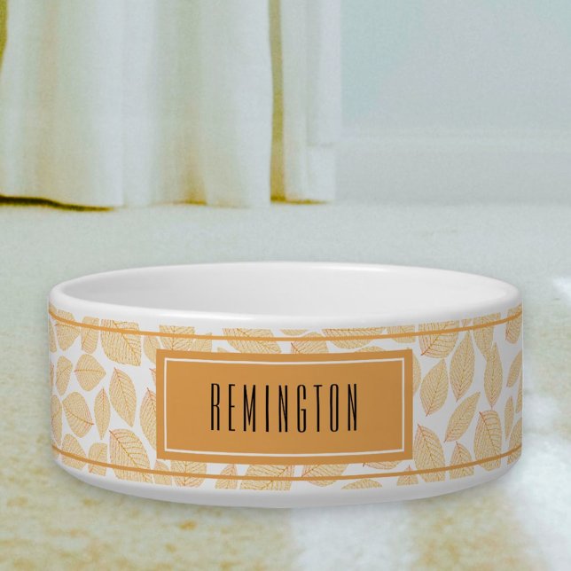 Tigela Nome de Pet Personalizado do Padrão Folha de outon (single side custom text dog bowl)