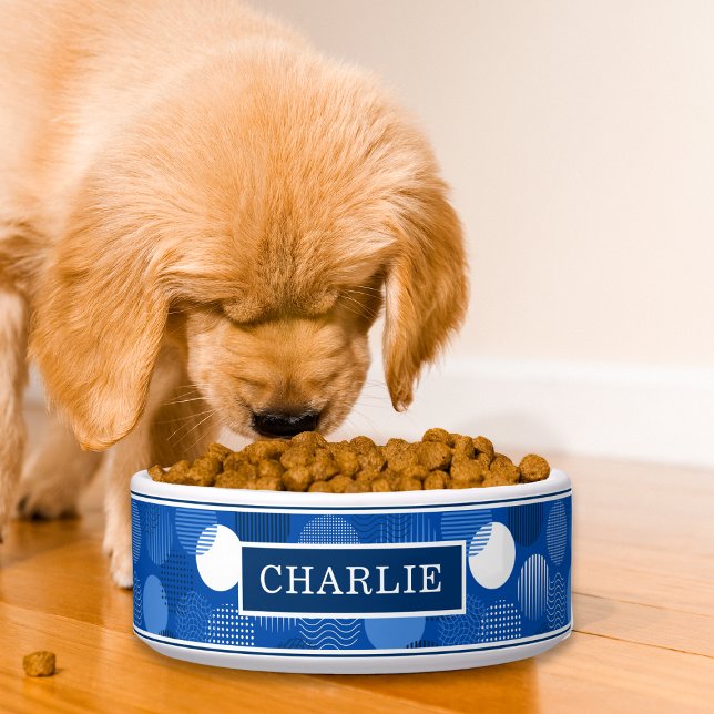 Tigela Nome do Padrão de Bolinhas Azul Moderno Chic (Criador carregado)