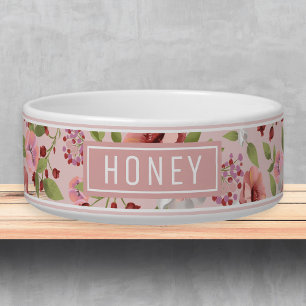 Tigela Nome do Padrão Verde Rosa Floral Modelo Pet Bowl