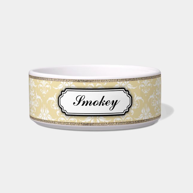 Tigela Nome dourado elegante do damasco (Frente)