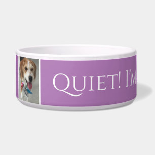 Tigela Nome/foto do Pet Quiet! Estou comendo! Lavanda eng