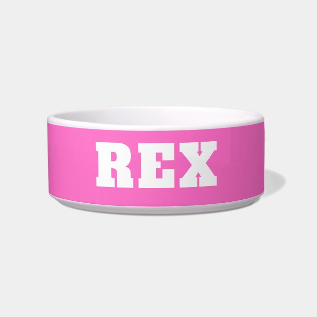 Tigela Nome moderno em rosa neon e branco Pet (Frente)