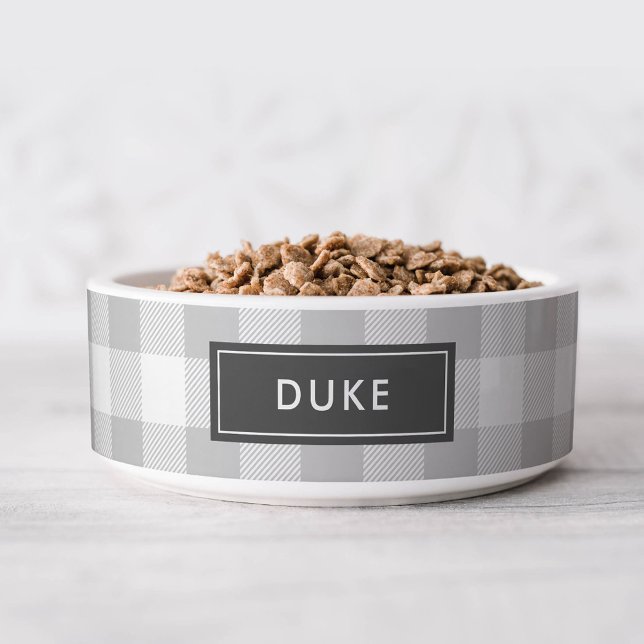 Tigela Nome Monograma do Cheque de Buffalo de cinza (Criador carregado)