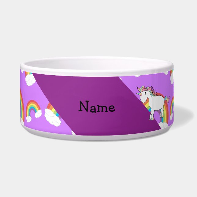 Tigela Nome personalizado arco-íris unicórnio roxo arco-í (Frente)