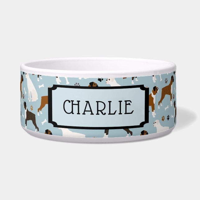 Tigela Nome personalizado Cachorro-bones e patas (Frente)