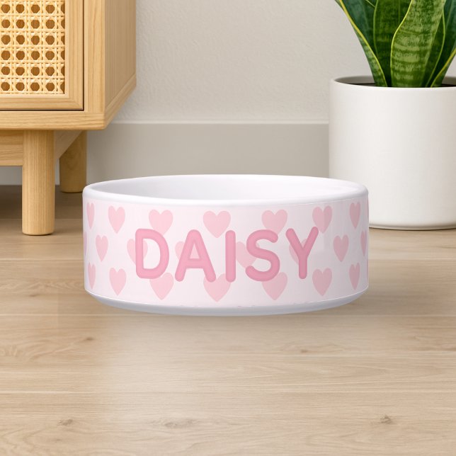 Tigela Nome Personalizado Cachorro Rosa (Custom Name Pink Hearts Dog Bowl
)