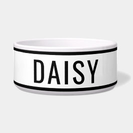Tigela Nome Personalizado Clássico Branco Preto Minimalis