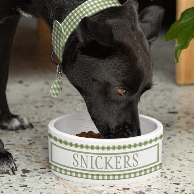 Tigela Nome Personalizado da Xadrez verde Gingham (Criador carregado)