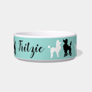 Tigela Nome Personalizado de Poodles Brancos e Pretos da