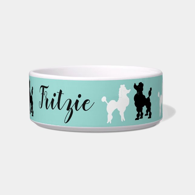 Tigela Nome Personalizado de Poodles Brancos e Pretos da  (Frente)