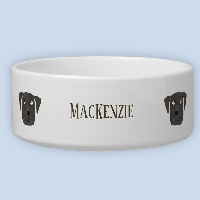 Tigela Nome Personalizado do Cachorro do Vendedor Negro-B (Fun Black Labrador Retriever Dog personalized name pet bowl)