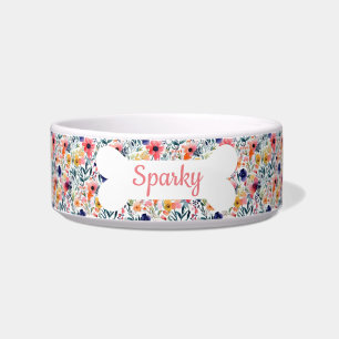 Tigela Nome Personalizado Flores Aquarela Cachorro Pet