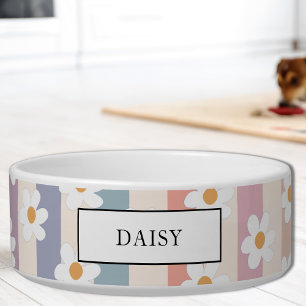 Tigela Nome Personalizado Flores Listras Pastel Pet