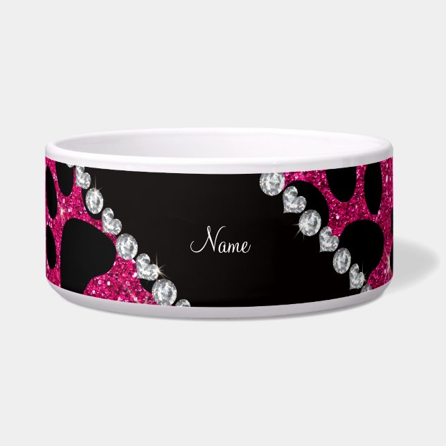 Tigela Nome personalizado: neon hot rosa, cinza preto (Frente)