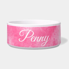 Tigela Nome Personalizado Pink Splatter Cerâmica Pet Bowl