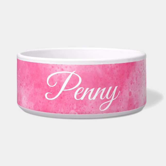 Tigela Nome Personalizado Pink Splatter Cerâmica Pet Bowl (Frente)