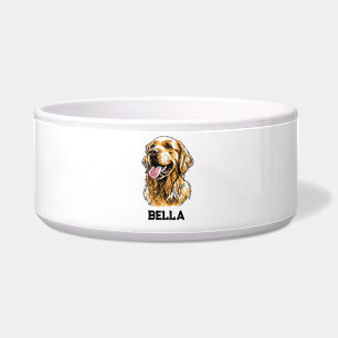Tigela Nome Personalizado Retrato de Cachorro Golden Retr