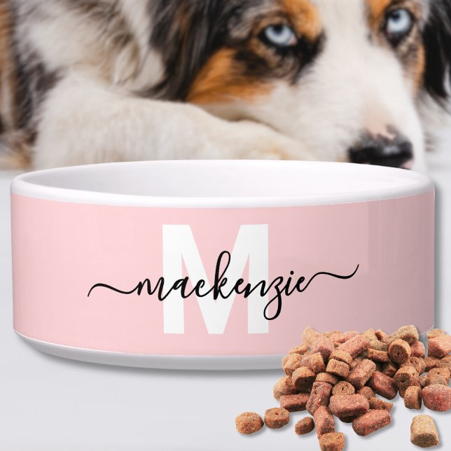 Tigela Nome Personalizado Rosa Bege Pet (Custom Blush Pink Name Pet Bowl)