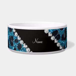Tigela Nome personalizado: sky blue glitter leopardo prin