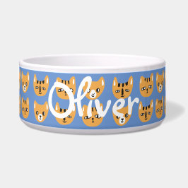 Tigela Nome Personalizável do Padrão de Cabeça de Gato Am