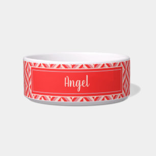 Tigela Nome Red Three-Tone Diamond Pattern Dog