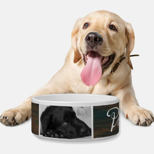 Tigela Nome Rustic Dark Wood Dog em Black Script 2 Photo