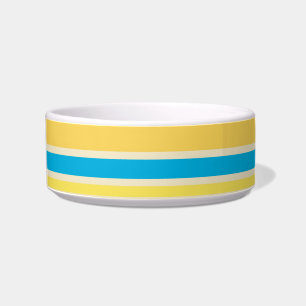 Tigela O creme azul amarelo retro listra a bacia do