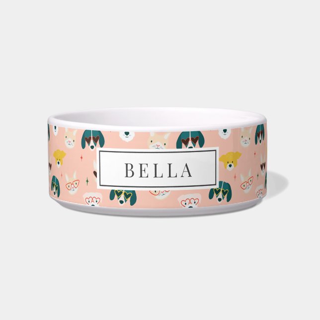 Tigela Óculos de Sol para Cachorro Rosa Nome Pet (Frente)