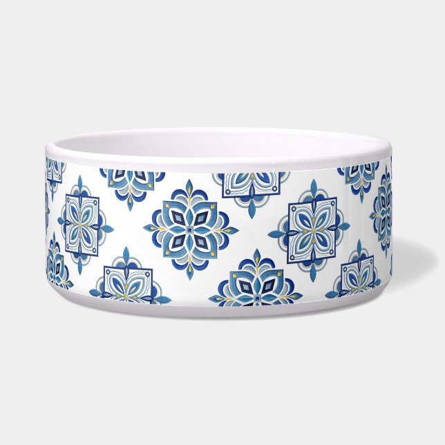Tigela Ornamento bordado azul no branco (Esquerda)