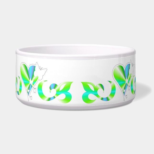 Tigela Ornamentos Coração Arco-Íris com Borboleta e Lily (Frente)
