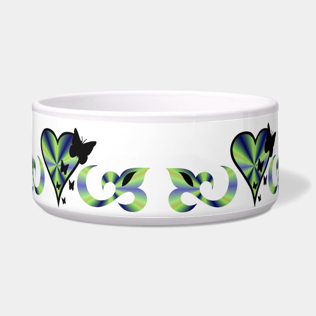 Tigela Ornamentos Coração Arco-Íris com Borboleta e Lily (Frente)