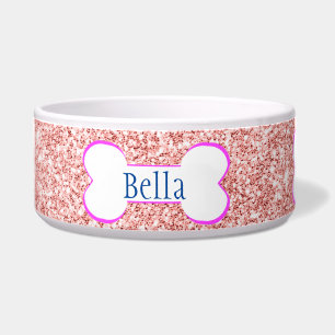 Tigela Osso Brilhante Rosa Nome Personalizado