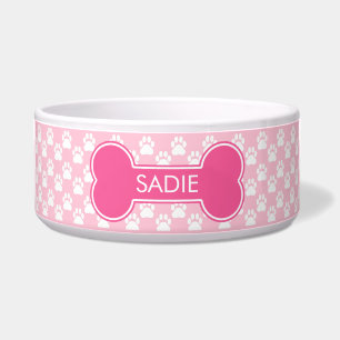 Tigela Osso de Cachorro Rosa e Patas Com Nome