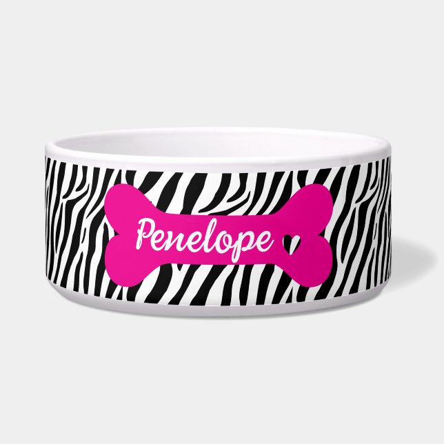 Tigela Osso de impressão animal zebra personalizado (Frente)