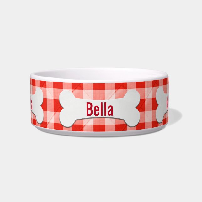 Tigela Osso Do Cão Em Gingham (Frente)