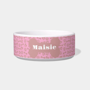 Tigela Ossos de Cachorro Rosa com Nome Personalizado Pata