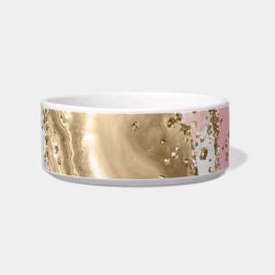Tigela Ouro Branco Rosa Mole Glitter Agato Marmoreado